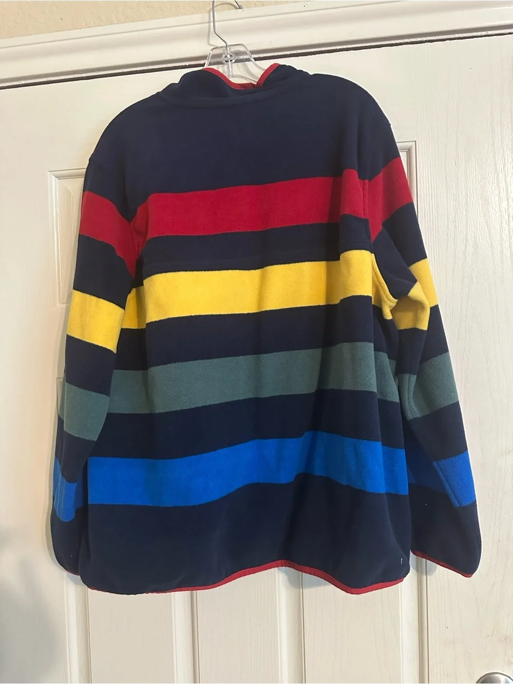 Lands' End Navy Multi-Color Striped Zip Pullover